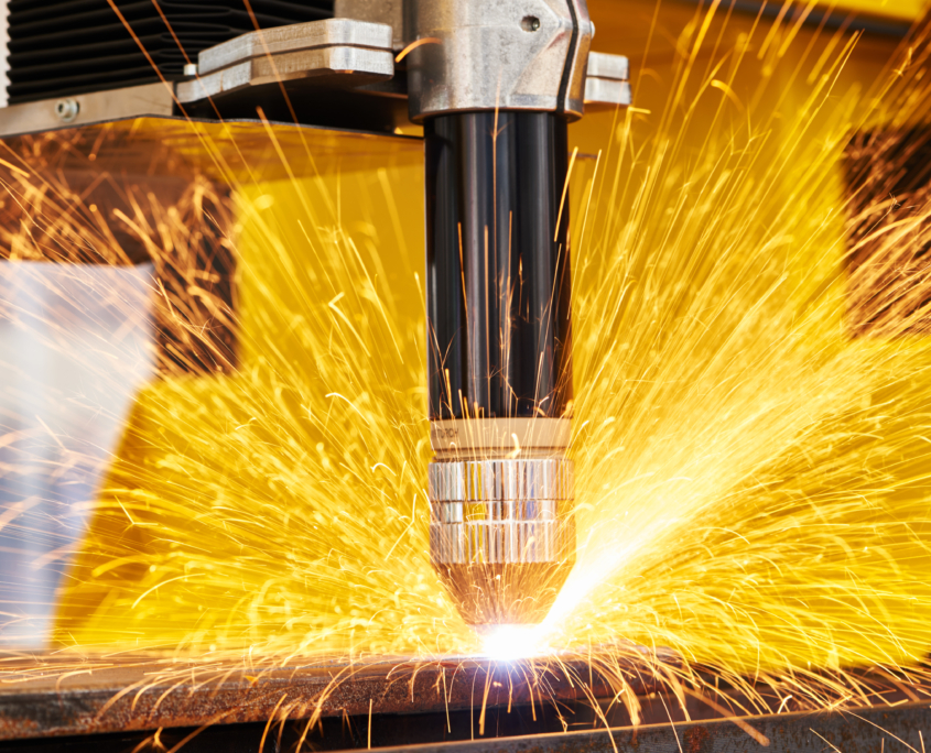 plasma or laser cutting metalworking with sparks